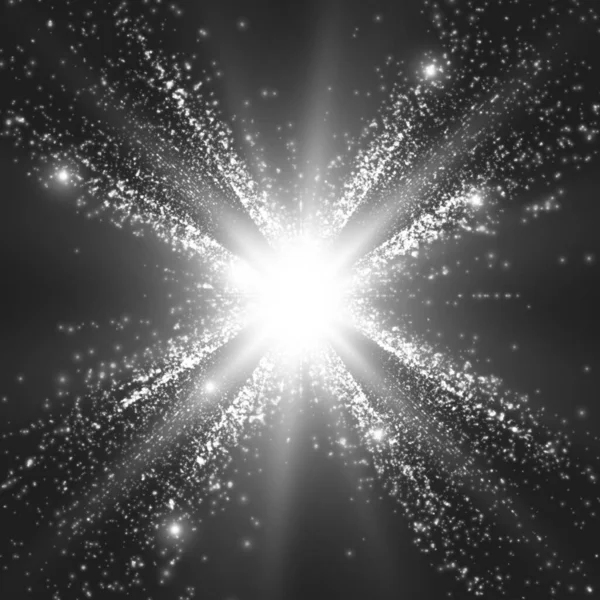 Αφηρημένο Διανυσματικό Γκρίζο Φόντο Χώρου Έκρηξη Φωτεινών Σωματιδίων Χριστουγεννιάτικο Αστέρι — Διανυσματικό Αρχείο