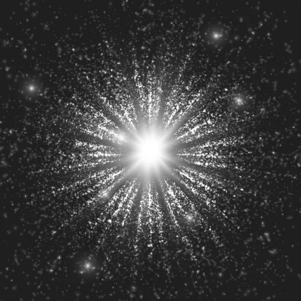 Fondo Espacial Abstracto Escala Grises Vectoriales Explosión Partículas Brillantes Estrella — Vector de stock