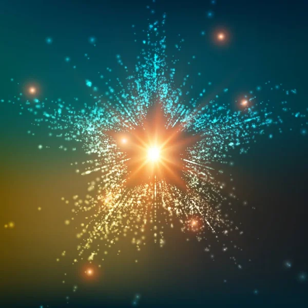 Soyut Vektör Alanı Arkaplanı Noel Yıldızı Parlayan Parçacıkların Patlaması Gelecekçi — Stok Vektör