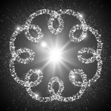 Soyut vektör alanı arkaplanı. Parlayan parçacıkların ve ışık ışınlarının patlaması. Gelecekçi teknoloji tarzı. İş sunumları ya da hediye kartları için şık bir geçmiş.