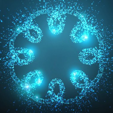 Soyut vektör alanı arkaplanı. Parlayan parçacıkların ve ışık ışınlarının patlaması. Gelecekçi teknoloji tarzı. İş sunumları ya da hediye kartları için şık bir geçmiş.