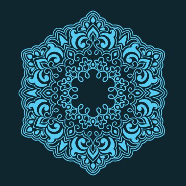 Süslü, damaske ve arabesk elementleriyle. Mehndi tarzı. Geleneksel Doğu süsü. Zentangle benzeri yuvarlak renkli çiçek süsü.