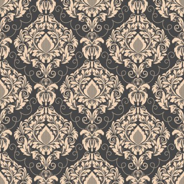 Vektör damask Dikişsiz desen arka plan. Klasik lüks eski moda damask süsleme, duvar kağıtları, tekstil, sarma için Kraliyet Viktorya Dikişsiz doku. Nefis çiçek Barok şablonu.