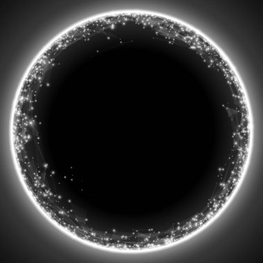 Soyut vektör gri ölçekli ağ arkaplanı. Kara delik ya da tekillik. Gelecekçi teknoloji tarzı. İş sunumları için zarif bir geçmiş. Uçan enkaz. eps10