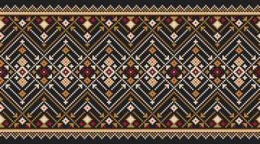 Ukrayna folklorik desensiz süslemesinin vektör çizimi. Etnik süs. Sınır elemanı. Geleneksel Ukraynalı, Belarus halk sanatı işlemeli desen - Vyshyvanka