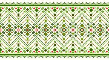 Ukrayna folklorik desensiz süslemesinin vektör çizimi. Etnik süs. Sınır elemanı. Geleneksel Ukraynalı, Belarus halk sanatı işlemeli desen - Vyshyvanka