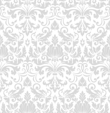 Vektör damaske desen elementi. Klasik lüks, eski moda İspanyol süsü, duvar kağıtları, tekstil ve ambalaj için kraliyet Victoria dönemi dikişsiz dokusu. Zarif çiçekli barok şablonu.