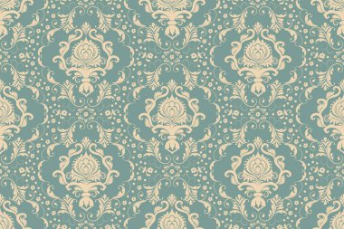 Vektör damask Dikişsiz desen arka plan. Klasik lüks eski moda damask süsleme, duvar kağıtları, tekstil, sarma için Kraliyet Viktorya Dikişsiz doku. Nefis çiçek Barok şablonu.