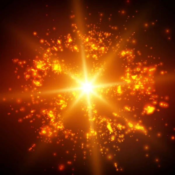 Abstrakter Vektorraum Hintergrund Explosion Glühender Teilchen Und Lichtstrahlen Futuristischer Technologiestil — Stockvektor