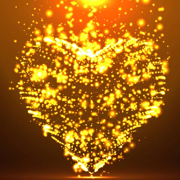 輝く心を持つ抽象的なベクトル背景 心臓の形をしたオレンジ色の輝く点の雲 未来的なスタイルのカード 第十話 — ストックベクタ