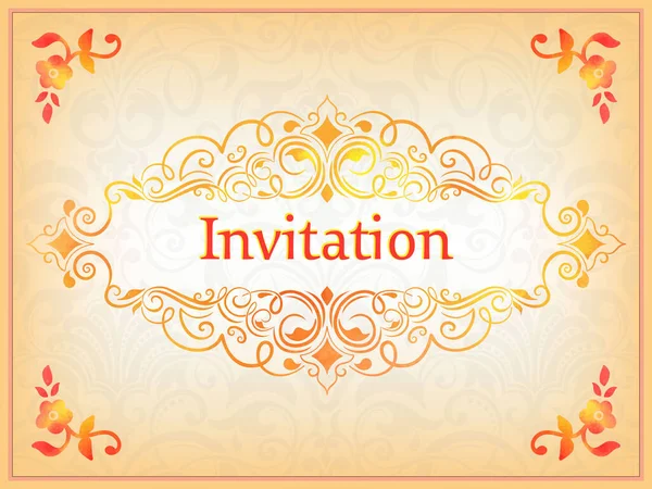 Carte Invitation Vectorielle Avec Élément Damassé Aquarelle Sur Fond Damassé — Image vectorielle