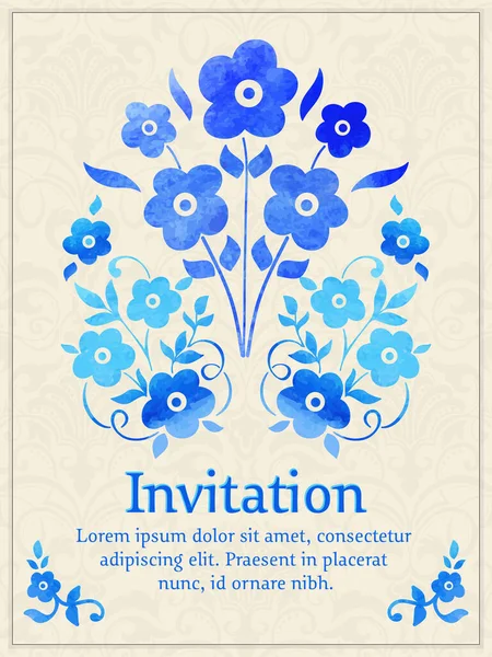 Cartão Convite Vetorial Com Elemento Floral Aquarela Fundo Damasco Claro — Vetor de Stock