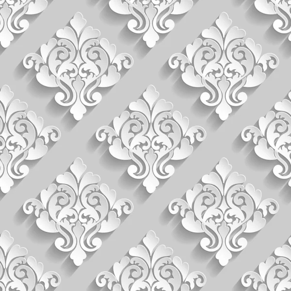 Vektör damaskesiz şablon arkaplanı. Duvar kağıtları, arka planlar ve sayfaları doldurmak için şık lüks dokular. Gölgeli ve röfleli üç boyutlu elementler. Kağıt kesiği.