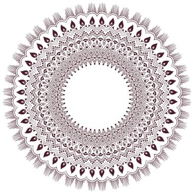 Süslü, damaske ve arabesk elementleriyle. Mehndi tarzı. Geleneksel Doğu süsü. Zentangle benzeri yuvarlak renkli çiçek süsü.