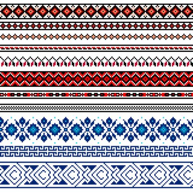 Ukrayna folklorik desensiz süslemesinin vektör çizimi. Etnik süs. Sınır elemanı. Geleneksel Ukraynalı, Belarus halk sanatı işlemeli desen - Vyshyvanka