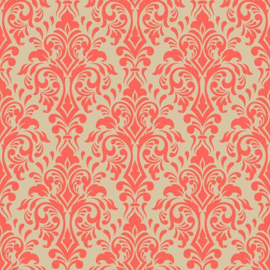 Vektör damask Dikişsiz desen arka plan. Klasik lüks eski moda damask süsleme, duvar kağıtları, tekstil, sarma için Kraliyet Viktorya Dikişsiz doku. Nefis çiçek Barok şablonu.