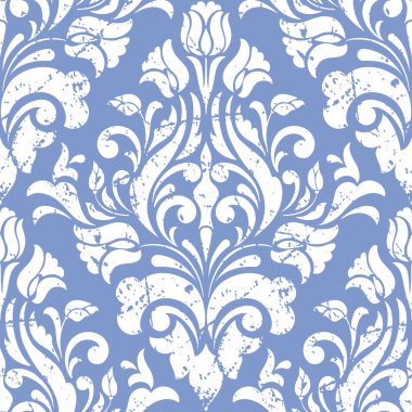 Vektör damaske desen elementi. Klasik lüks, eski moda İspanyol süsü, duvar kağıtları, tekstil ve ambalaj için kraliyet Victoria dönemi dikişsiz dokusu. Zarif çiçekli barok şablonu.