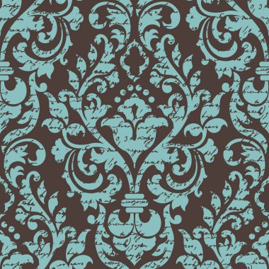 Vektör damaske desen elementi. Klasik lüks, eski moda İspanyol süsü, duvar kağıtları, tekstil ve ambalaj için kraliyet Victoria dönemi dikişsiz dokusu. Zarif çiçekli barok şablonu.