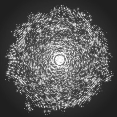 Soyut vektör gri ölçekli ağ arkaplanı. Parlayan parçacıklardan oluşan bir dizi nokta. Fütürist stil kartı. İş sunumları için zarif arkaplan.