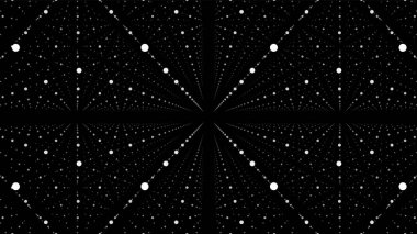 Soyut vektör arkaplanı. Derinlik ve perspektif yanılsaması olan beyaz noktalar matrisi. Soyut geleceksel alan arkaplanı.