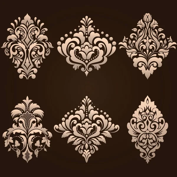 Vector Set Damask Ornamental Elements Elegant Floral Abstract Elements Design — Stock Vector