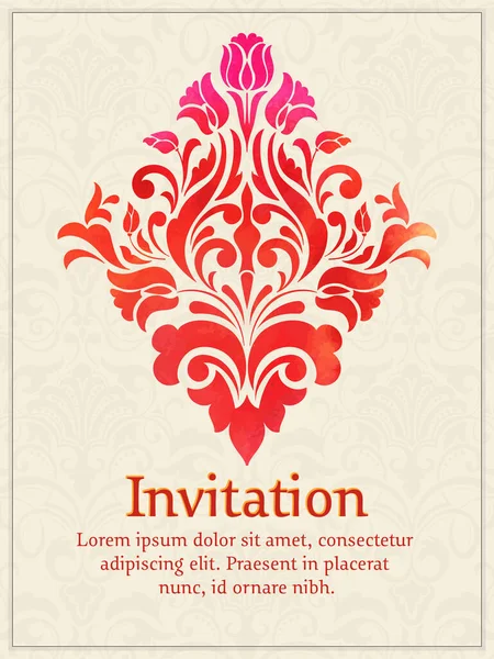 Invitasjonskort Med Vannfargedemaelement Lysdampebakgrunnen Arabesk Stil Elegant Invitasjon Eller Gavekort – stockvektor