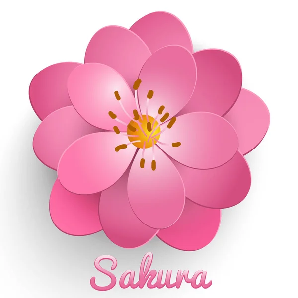 Vettore Isolato Carta Tagliata Fiore Sakura Composizione Volumetrica Floreale Elemento — Vettoriale Stock