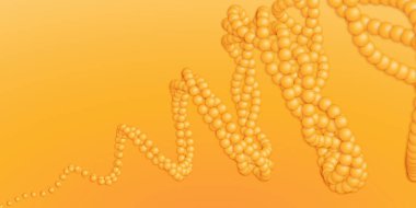 Turuncu arka planda yumuşak gölgeli turuncu küreler zinciri. Soyut geometrik arkaplan.