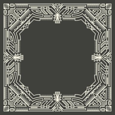 Koyu gri arka planda vektör çiçek ve geometrik monogram çerçevesi. Monogram tasarım elemanı. Klasik stil ilk dekorasyon.