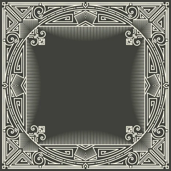 在深灰色背景上的矢量花和几何图形框架 专题设计元素 老式风格的初始装饰 — 图库矢量图片