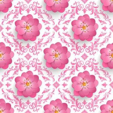 Vektör çiçek desensiz arkaplan. Arkaplan için zarif bir doku. Klasik lüks, eski moda çiçek süsü. Duvar kağıtları, tekstil ve ambalaj için pürüzsüz kumaş..