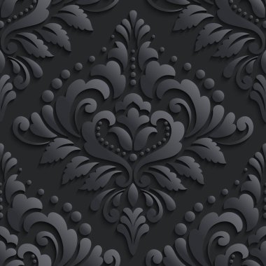 Vektör damaske desen elementi. Duvar kağıtları, arka planlar ve sayfaları doldurmak için şık lüks dokular. Gölgeli ve röfleli üç boyutlu elementler. Kağıt kesiği.