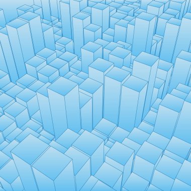 Mavi küplü soyut manzara. Dijital uzayın soyut topografileri. Geometri alanları. Gökdelenleri olan soyut bir şehir. Vektör arkaplanı. Eps 10