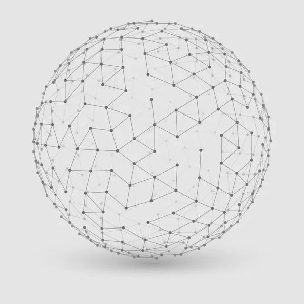 概要接続ポイントで構築されたベクトルグレースケールメッシュ球 未来的なテクノロジースタイル ビジネスプレゼンテーションのためのエレガントな背景 — ストックベクタ