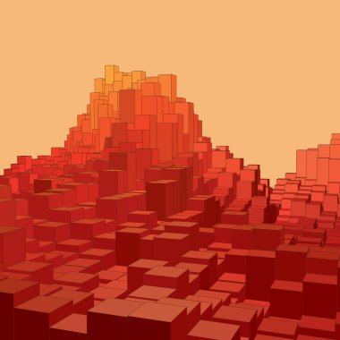 Renkli küplerle soyut manzara. Dijital uzayın soyut topografileri. Geometri alanları. Gökdelenleri olan soyut bir şehir. Vektör arkaplanı. Eps 10