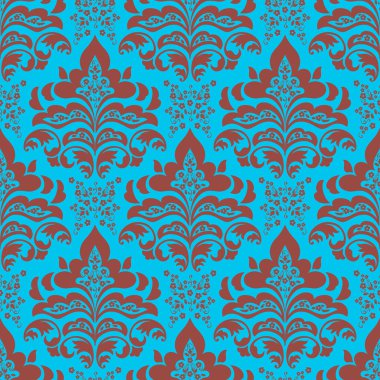 Vektör damask Dikişsiz desen arka plan. Klasik lüks eski moda damask süsleme, duvar kağıtları, tekstil, sarma için Kraliyet Viktorya Dikişsiz doku. Nefis çiçek Barok şablonu.