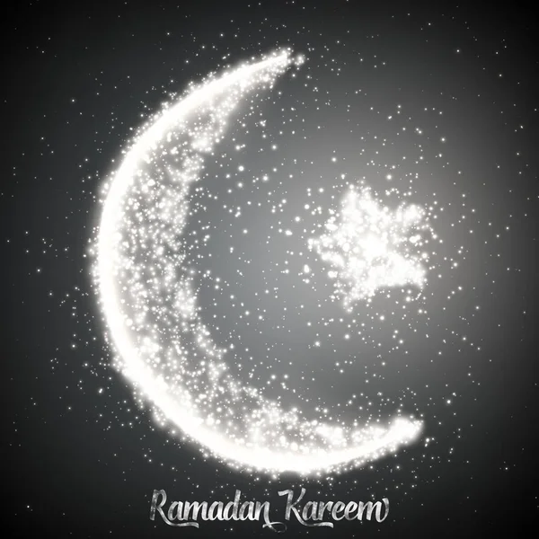Crescent Moon Star Constructed White Glowing Particles Monochrome Background Ramadan — Stock Vector