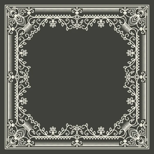 濃い灰色の背景にベクトルの花と幾何学的なモノグラムフレーム モノグラム設計要素 ヴィンテージスタイルの初期装飾 — ストックベクタ