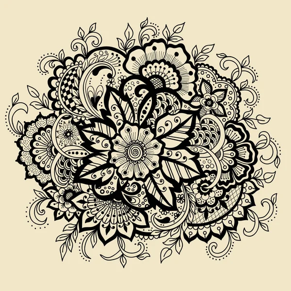 Wektorowa Ilustracja Mehndi Ornament Tradycyjny Indyjski Styl Ozdobne Elementy Kwiatowe — Wektor stockowy