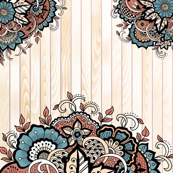Vector Abstract Floral Elements Indian Mehndi Style Wooden Background Abstract — Stock Vector