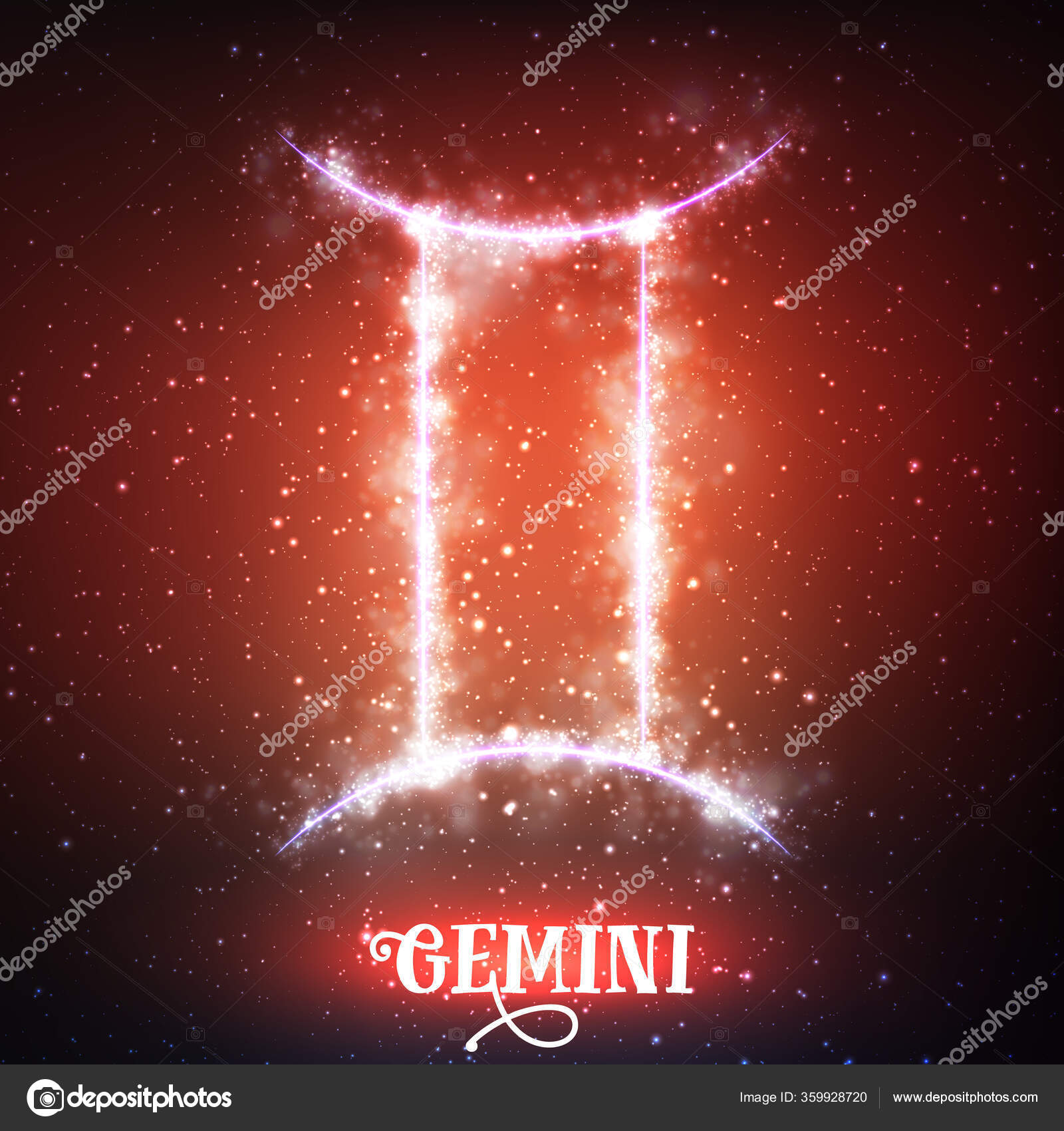 Vector Abstract Zodiac Sign Gemini Dark Red Background Space Shining ...