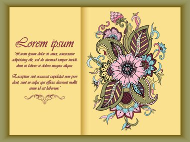 Düğün davetiyesi ve çiçek arkaplanlı ilan kartı. Zarif süslü çiçek arkaplanı. Çiçekli arka plan ve zarif çiçek unsurları. Tasarım şablonu.