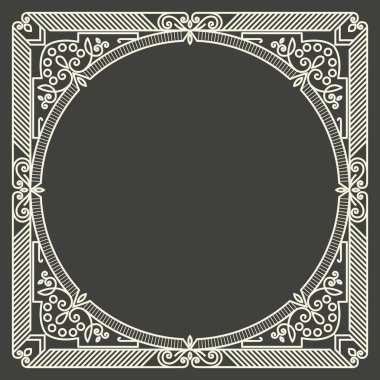 Koyu gri arka planda vektör çiçek ve geometrik monogram çerçevesi. Monogram tasarım elemanı. Klasik stil ilk dekorasyon.