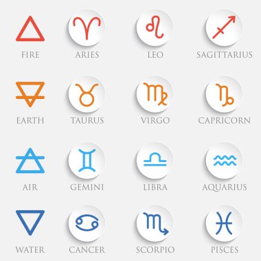 Vektör Zodiac işaretleri. Basit hacim burç işaretleri kümesi.