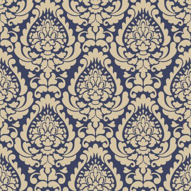 Vektör damask Dikişsiz desen arka plan. Klasik lüks eski moda damask süsleme, duvar kağıtları, tekstil, sarma için Kraliyet Viktorya Dikişsiz doku. Nefis çiçek Barok şablonu.