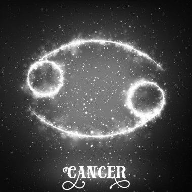 Vektör soyut burç işareti parlayan yıldızlı uzayın karanlık arka planında Kanser. Burç şeklinde nebula. Kanser işareti. Soyut parlayan burç işareti Kanser, Yengeç Yunanı: Karkinos