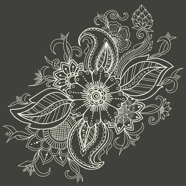 メンディの装飾のベクトルイラスト ヘナタトゥー ステッカー メンディとヨガのデザイン カードやプリントのための伝統的なインドスタイル 観賞用の花の要素 抽象花ベクトル図 — ストックベクタ