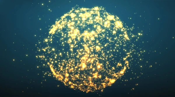 抽象ベクトル球爆発 輝く粒子を持つ球の爆発 未来的なテクノロジースタイル ビジネスプレゼンテーションのためのエレガントな背景 — ストックベクタ