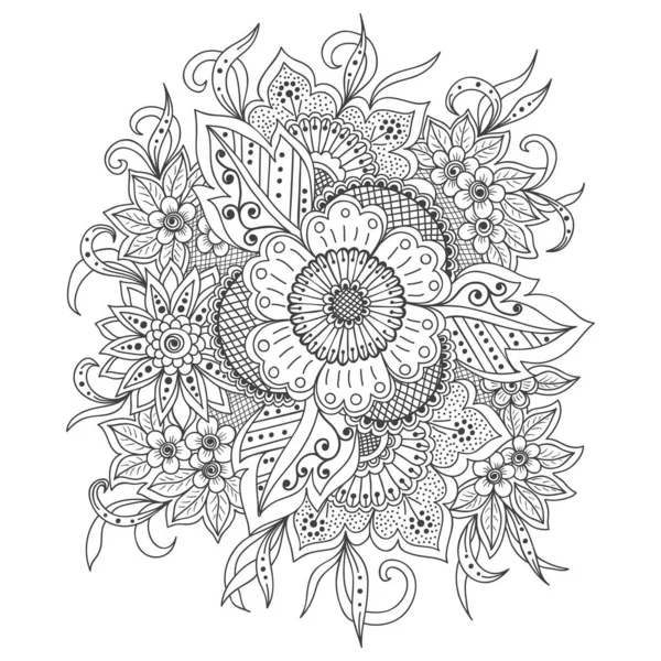 メンディの装飾のベクトルイラスト ヘナタトゥー ステッカー メンディとヨガのデザイン カードやプリントのための伝統的なインドスタイル 観賞用の花の要素 抽象花ベクトル図 — ストックベクタ