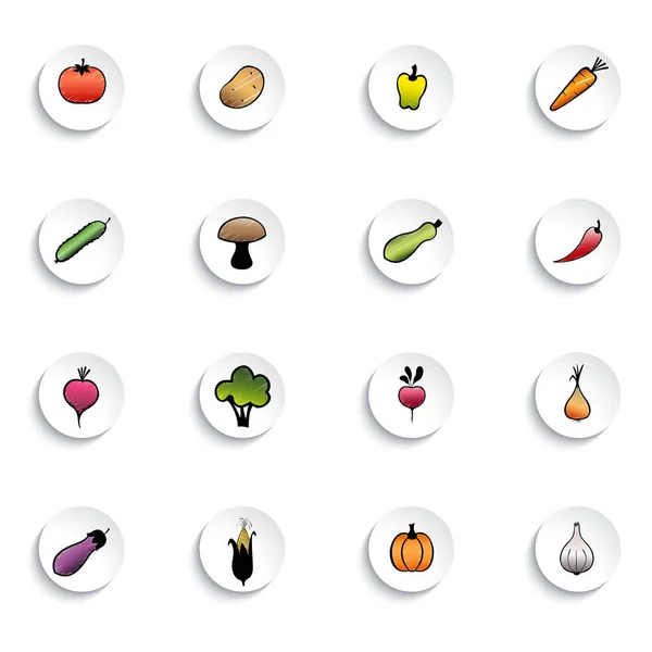 Набор Векторных Овощей Иконки Овощами — стоковый вектор